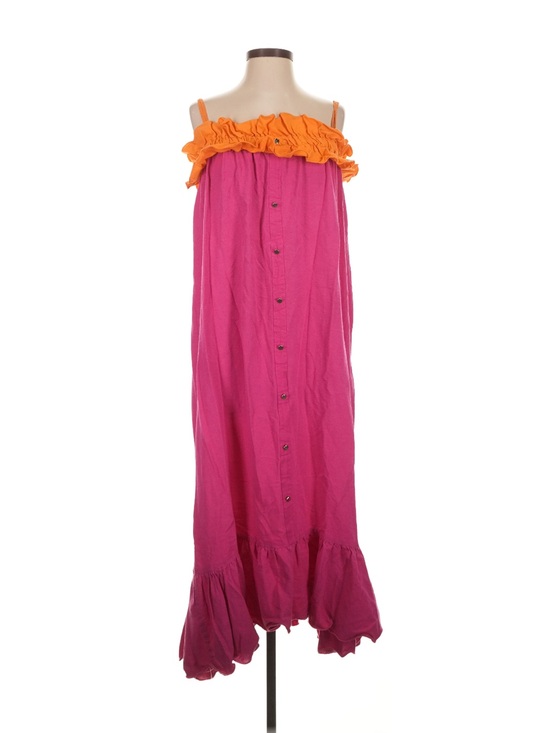 ALIONAS Dresses & Skirts - ALÏONAS London Vibrant Pink Orange Faux Button-Front Maxi Dress Ruffle Details S